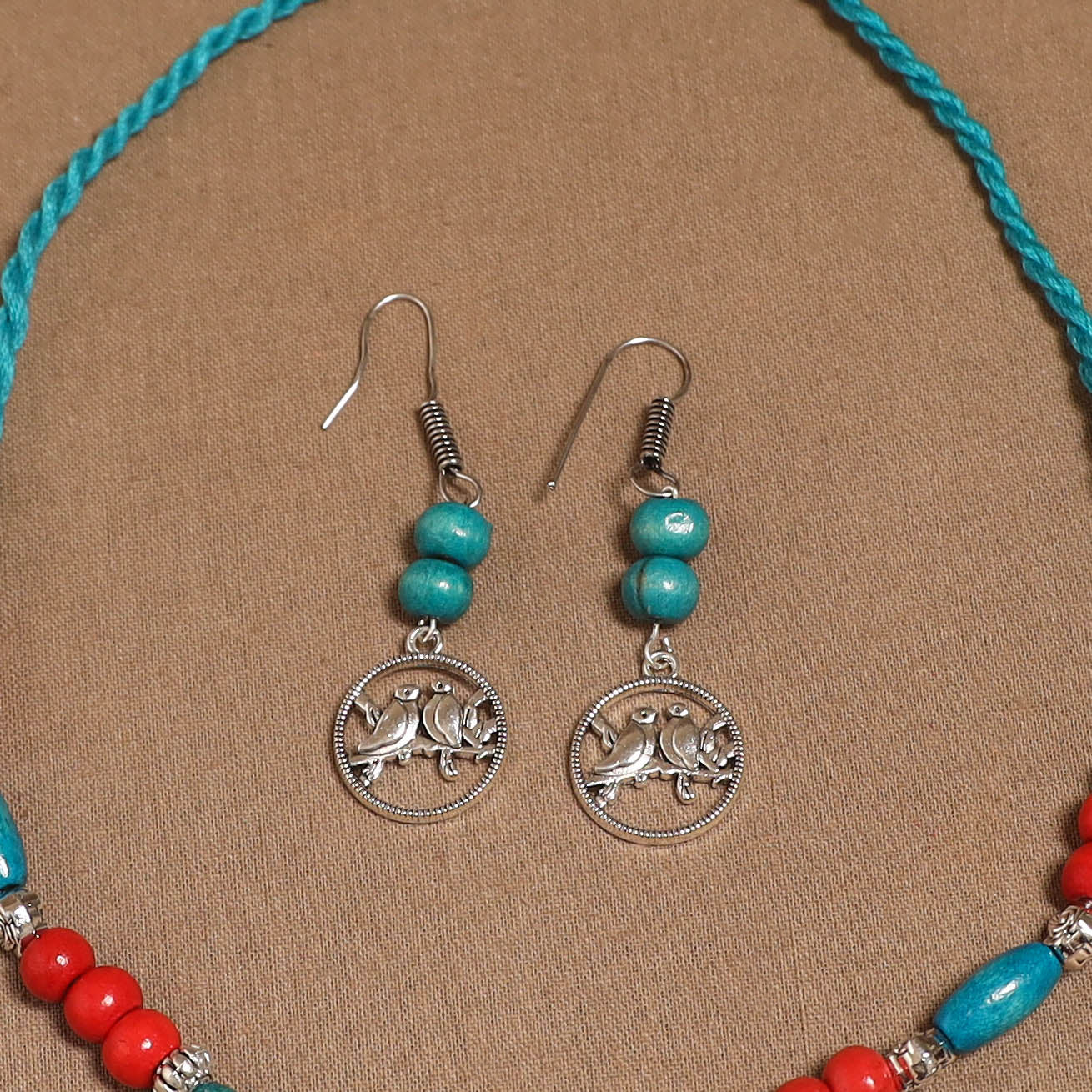 German silver wooden beads necklace set 20 - handcrafted