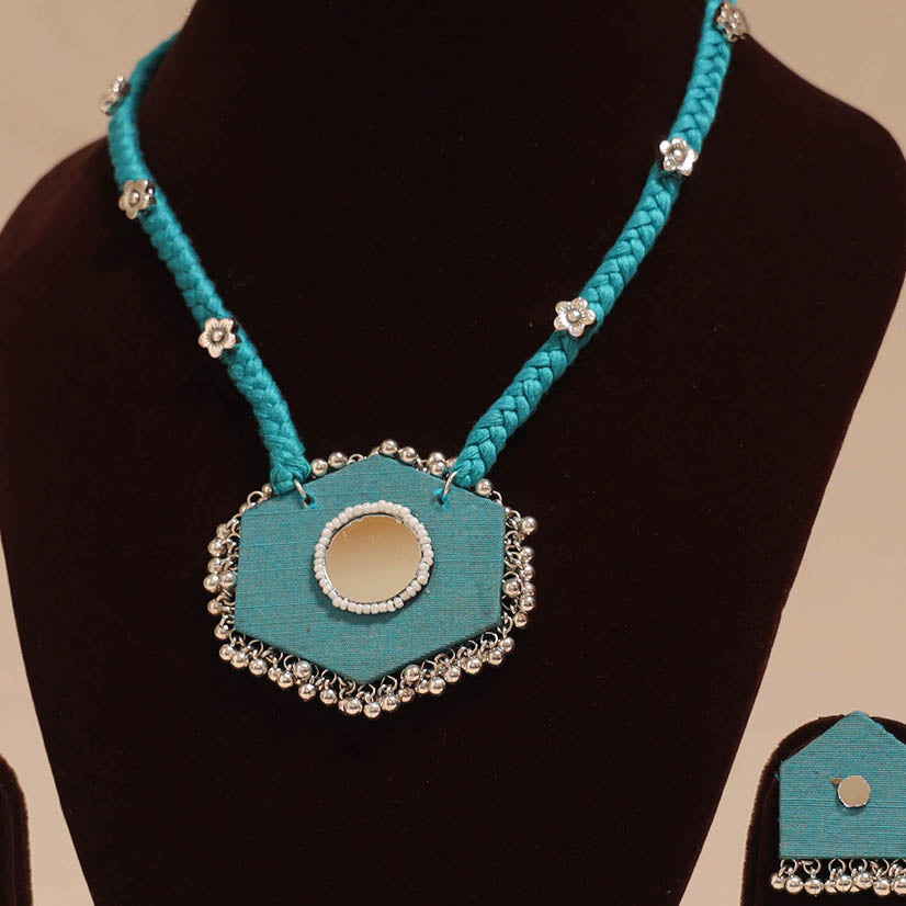 Ghungroo mirror work fabart necklace set 01 - handcrafted