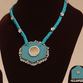 Ghungroo mirror work fabart necklace set 01 - handcrafted