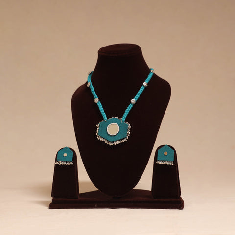 Ghungroo mirror work fabart necklace set 02 - handcrafted