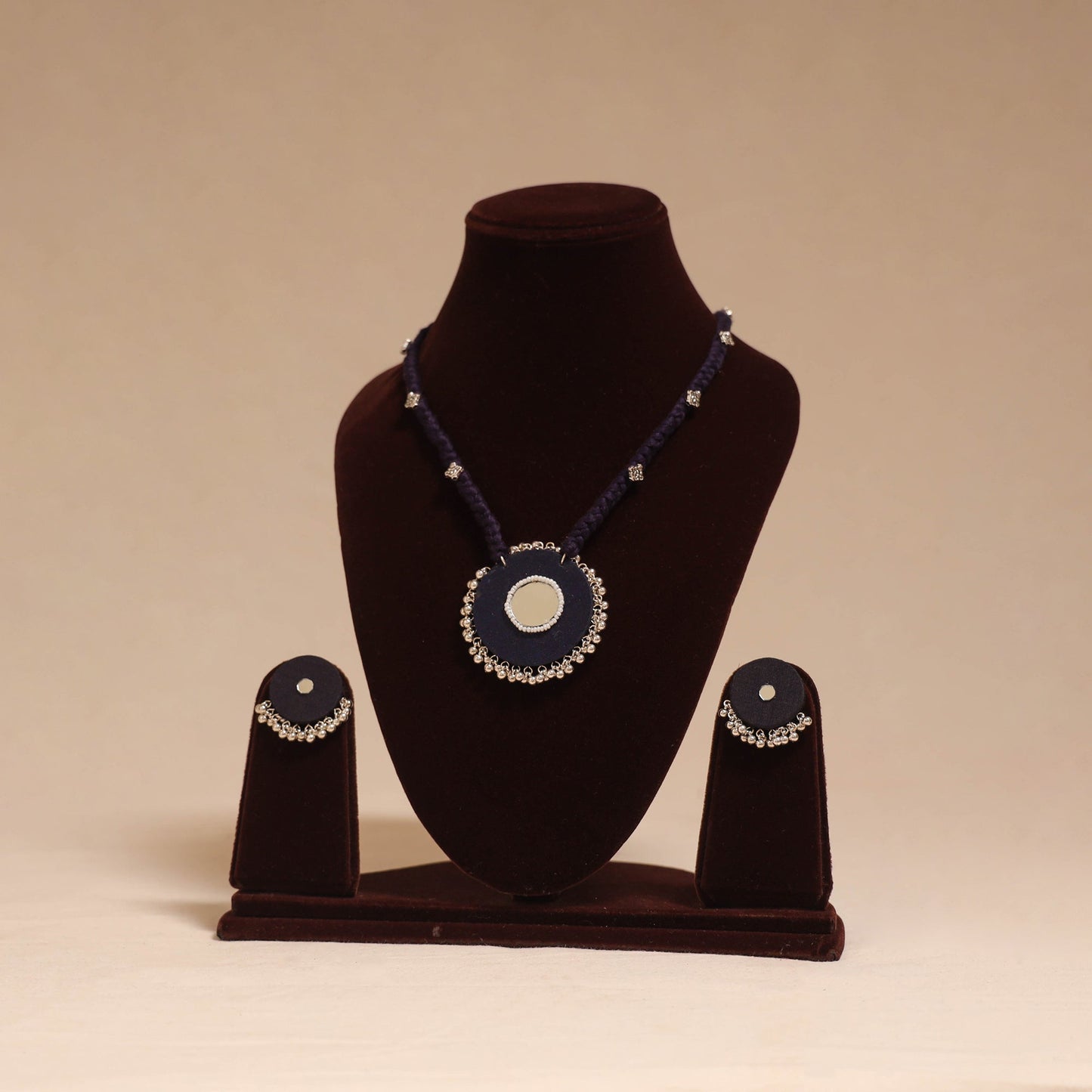 Ghungroo mirror work fabart necklace set 05 - handcrafted