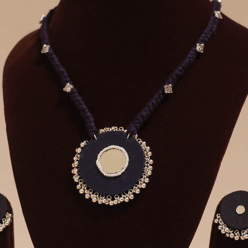 Ghungroo mirror work fabart necklace set 05 - handcrafted