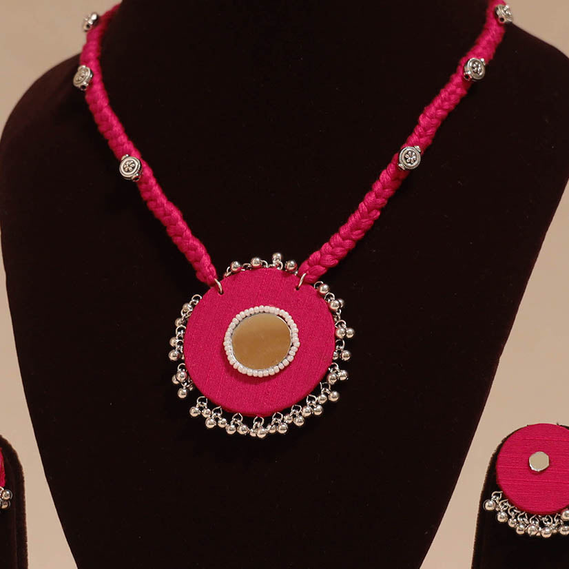 Ghungroo mirror work fabart necklace set 06 - handcrafted