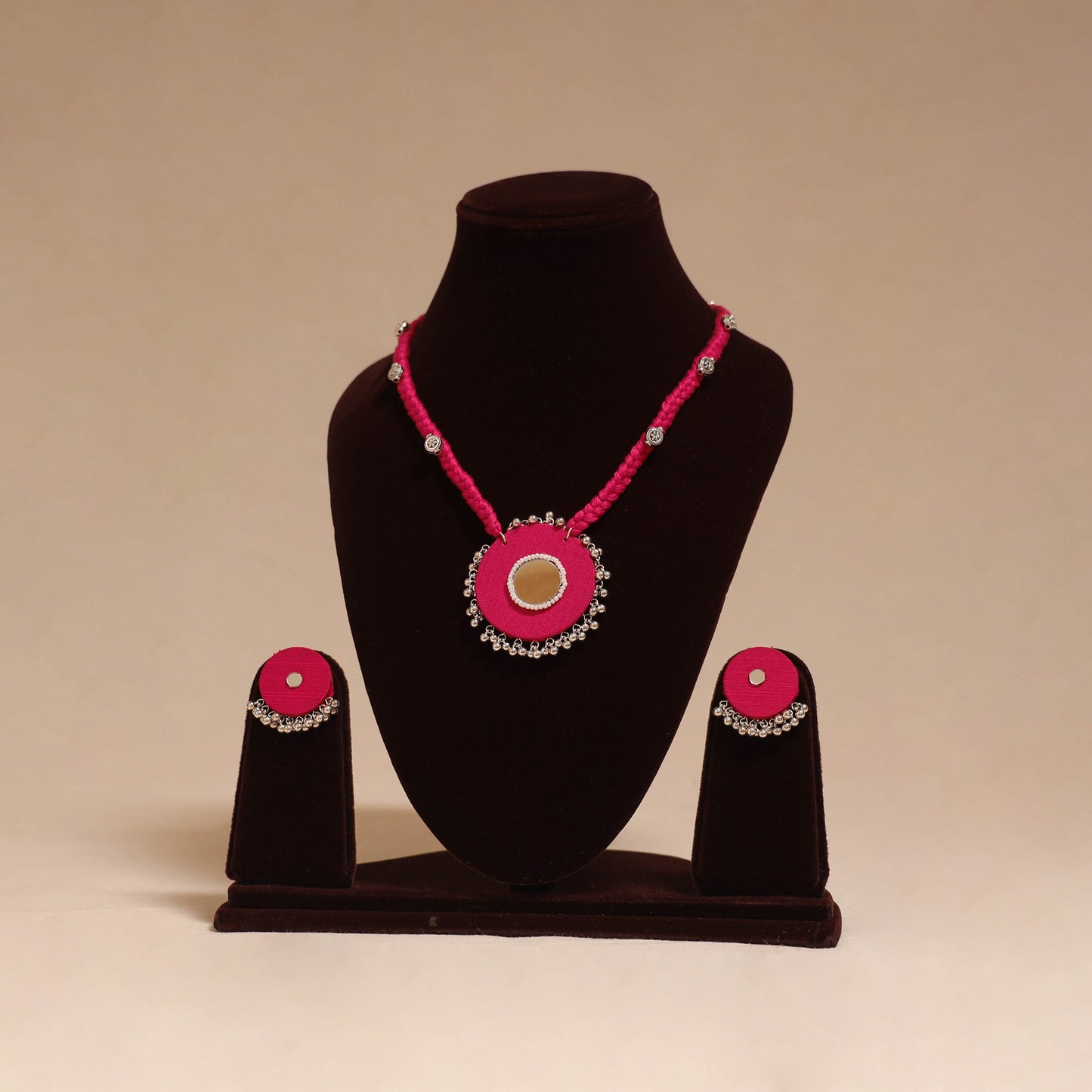 Ghungroo mirror work fabart necklace set 06 - handcrafted