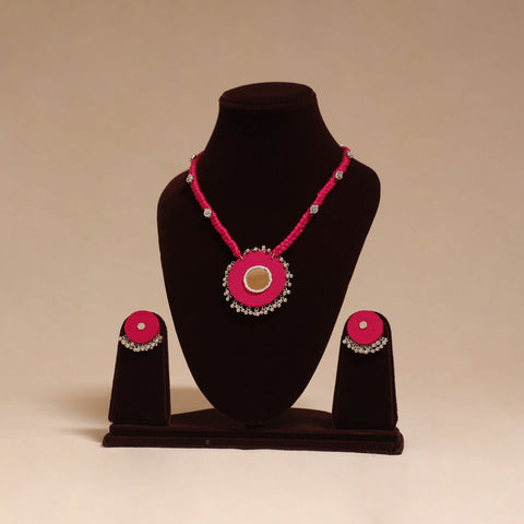 Ghungroo mirror work fabart necklace set 06 - handcrafted