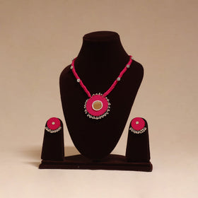 Ghungroo mirror work fabart necklace set 06 - handcrafted