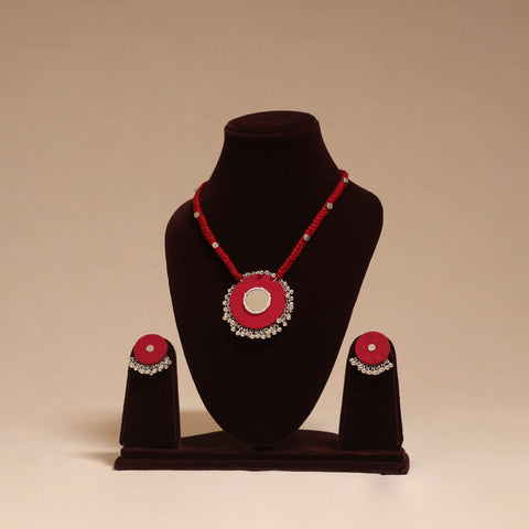 Ghungroo mirror work fabart necklace set 08 - handcrafted