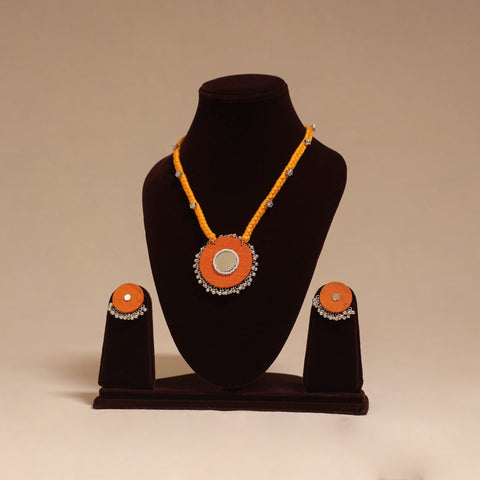 Ghungroo mirror work fabart necklace set 10 - handcrafted