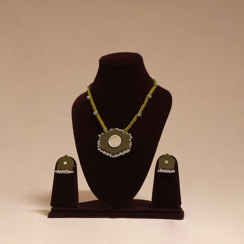 Ghungroo mirror work fabart necklace set 11 - handcrafted