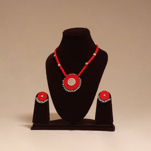 Ghungroo mirror work fabart necklace set 12 - handcrafted