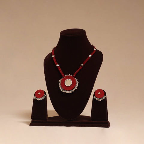 Ghungroo mirror work fabart necklace set 14 - handcrafted