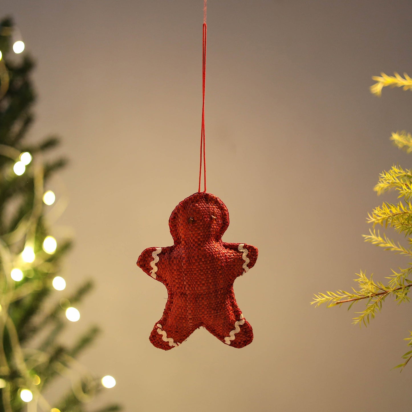 Gingerbread Man - Handcrafted Raffia Christmas Ornament