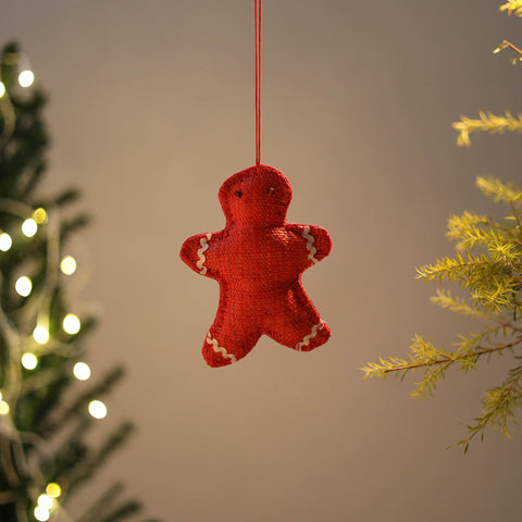 Gingerbread Man - Handcrafted Raffia Christmas Ornament