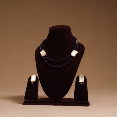 Glass beads kundan work necklace set 56 - handcrafted