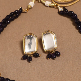 Glass beads kundan work necklace set 56 - handcrafted