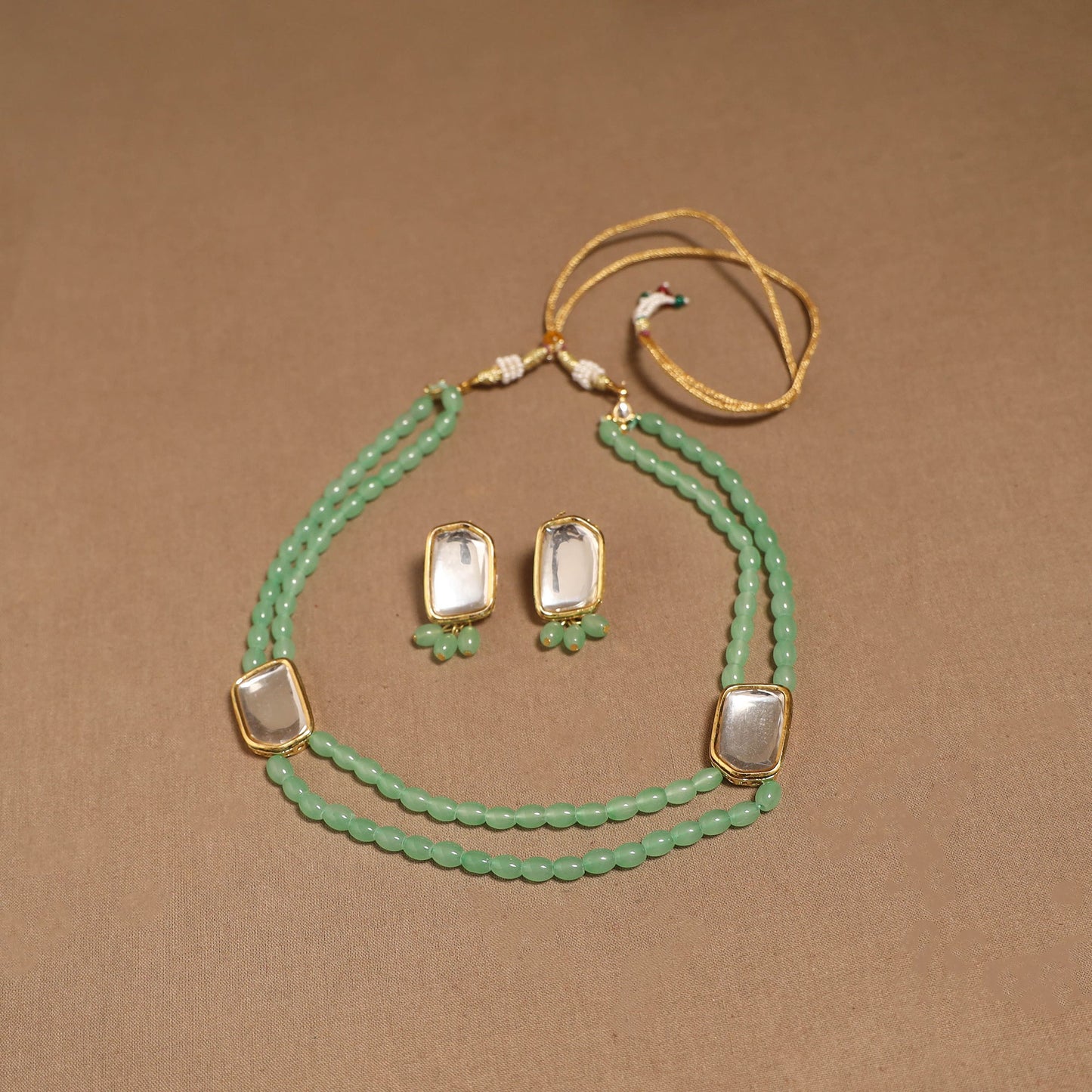 Glass beads kundan work necklace set 57 - handcrafted