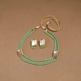 Glass beads kundan work necklace set 57 - handcrafted