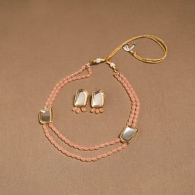 Glass beads kundan work necklace set 58 - handcrafted