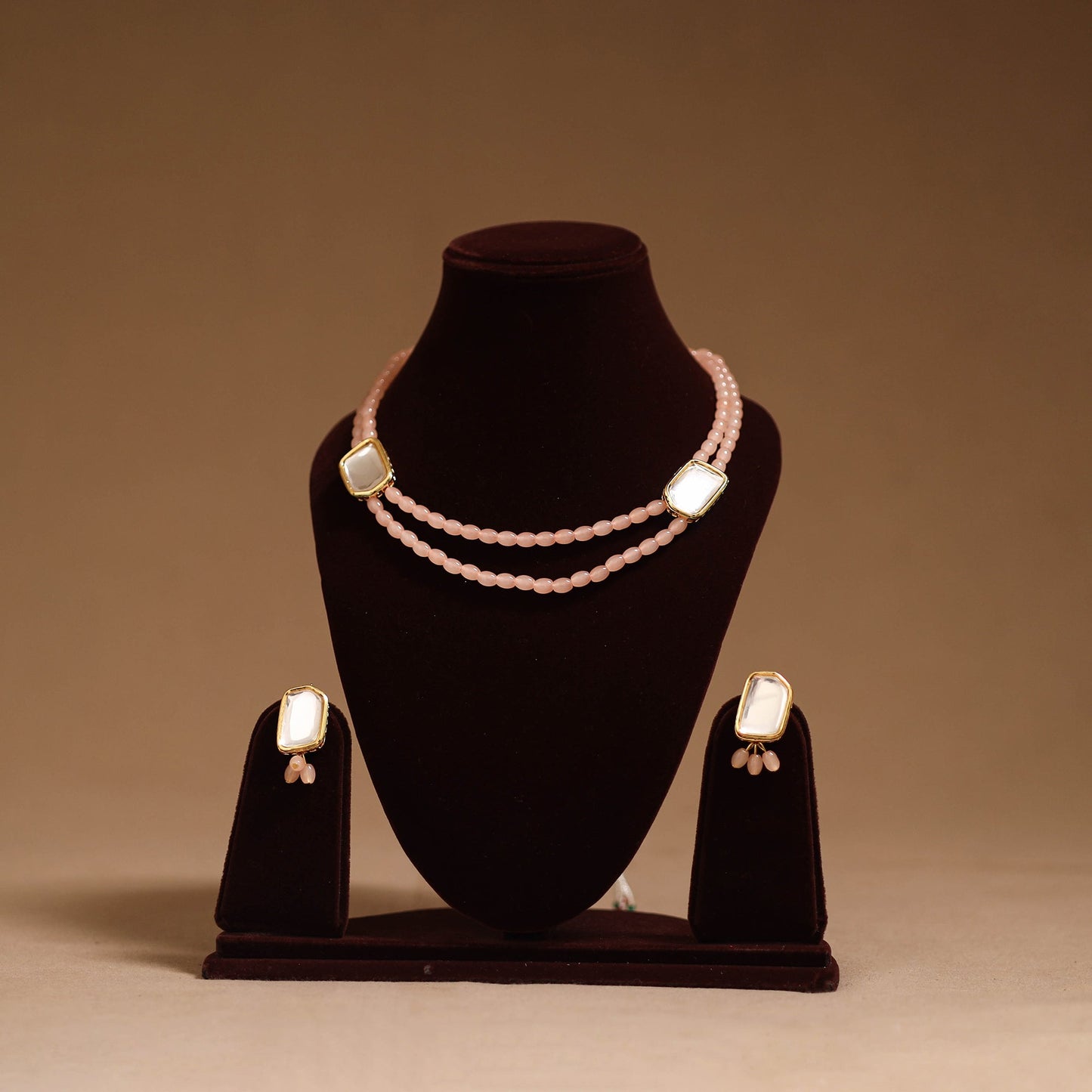 Glass beads kundan work necklace set 58 - handcrafted