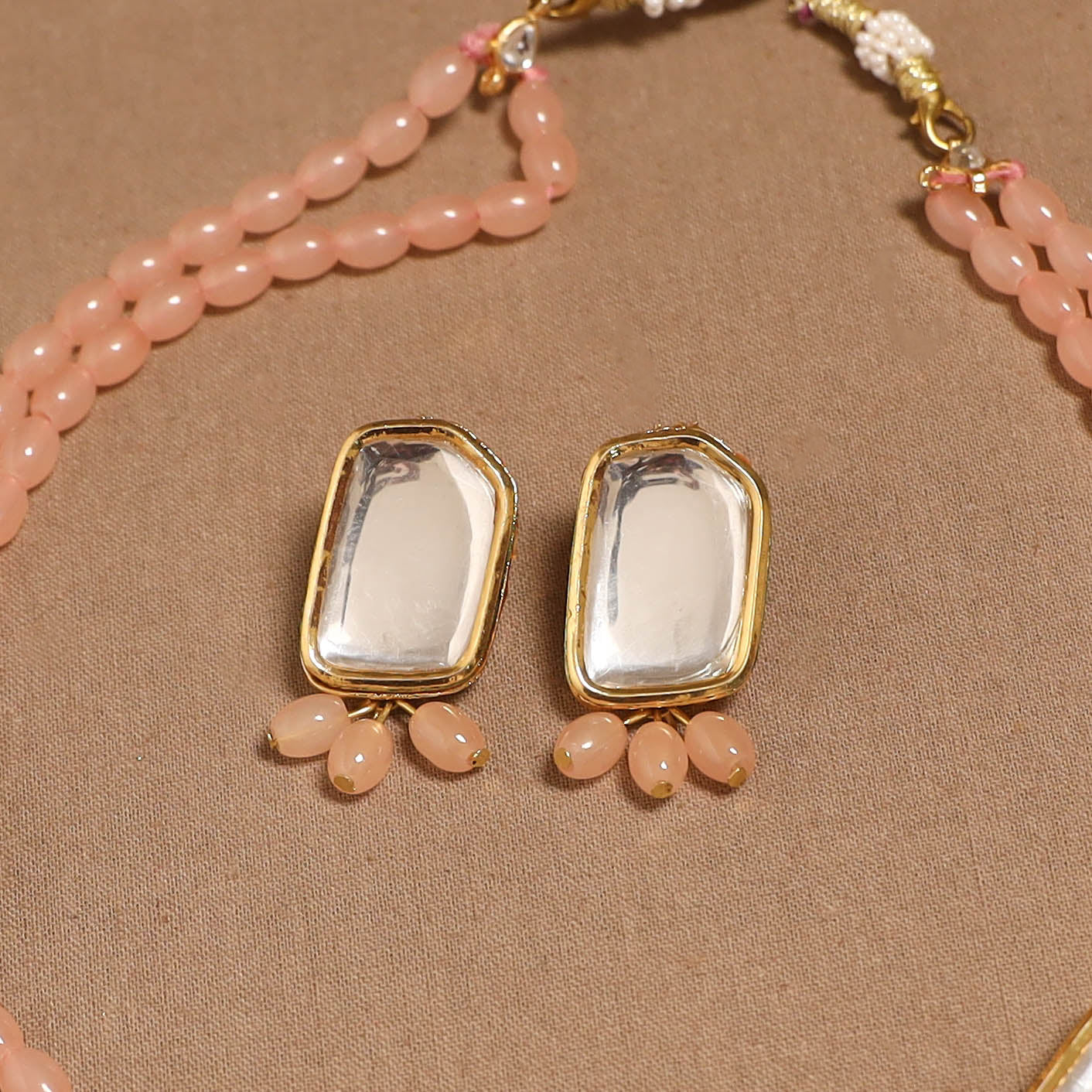 Glass beads kundan work necklace set 58 - handcrafted