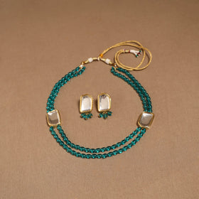 Glass beads kundan work necklace set 59 - handcrafted