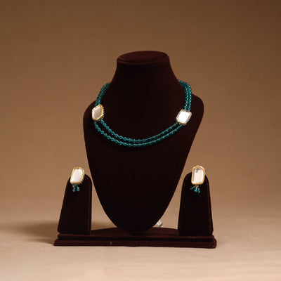 Glass beads kundan work necklace set 59 - handcrafted
