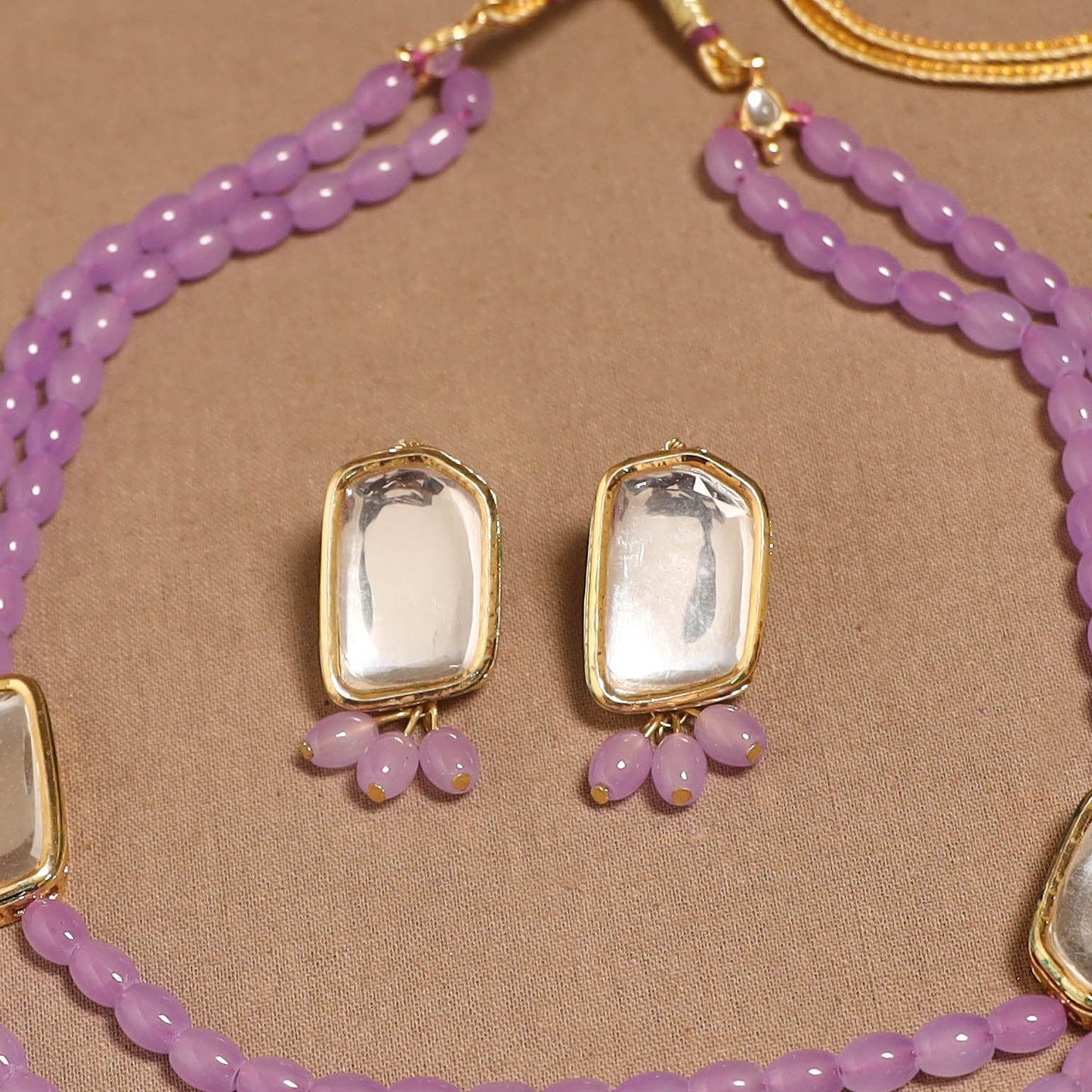 Glass beads kundan work necklace set 60 - handcrafted