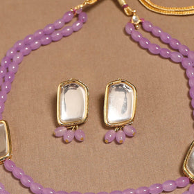 Glass beads kundan work necklace set 60 - handcrafted