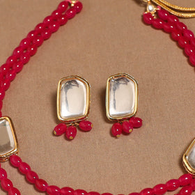 Glass beads kundan work necklace set 61 - handcrafted