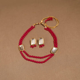 Glass beads kundan work necklace set 61 - handcrafted