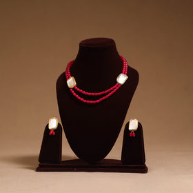 Glass beads kundan work necklace set 61 - handcrafted