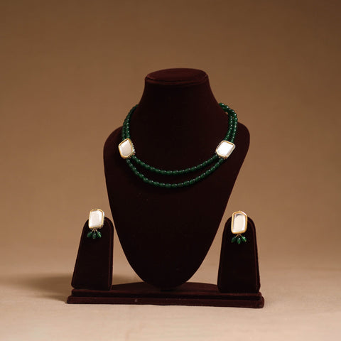 Glass beads kundan work necklace set 62 - handcrafted