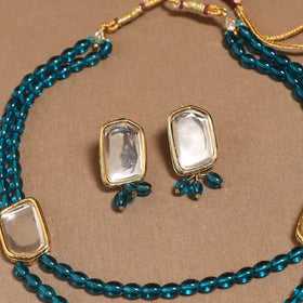 Glass beads kundan work necklace set 63 - handcrafted