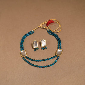 Glass beads kundan work necklace set 63 - handcrafted