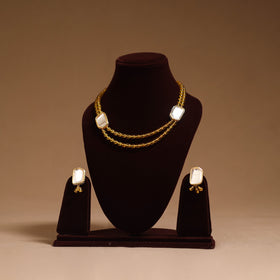 Glass beads kundan work necklace set 64 - handcrafted