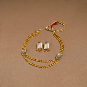 Glass beads kundan work necklace set 64 - handcrafted