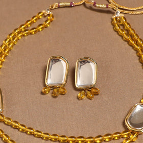 Glass beads kundan work necklace set 64 - handcrafted