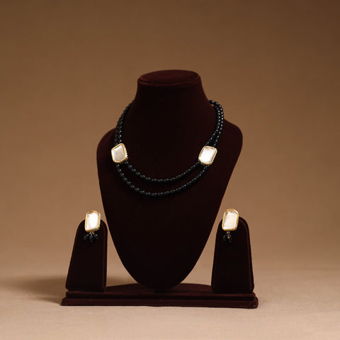 Glass beads kundan work necklace set 65 - handcrafted