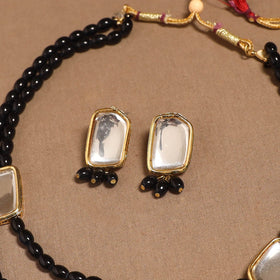 Glass beads kundan work necklace set 65 - handcrafted