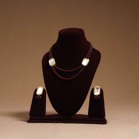Glass beads kundan work necklace set 66 - handcrafted