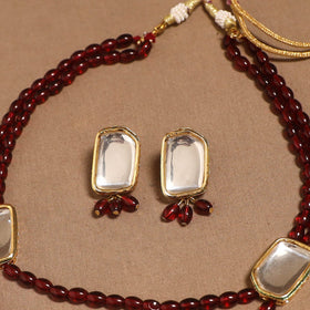 Glass beads kundan work necklace set 66 - handcrafted