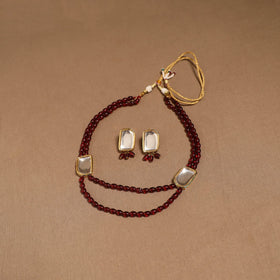 Glass beads kundan work necklace set 66 - handcrafted