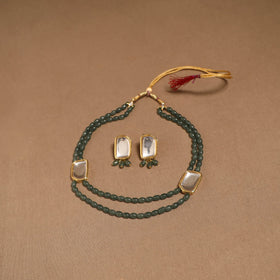 Glass beads kundan work necklace set 67 - handcrafted