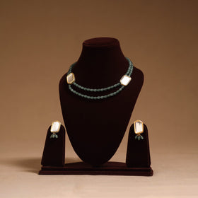 Glass beads kundan work necklace set 67 - handcrafted