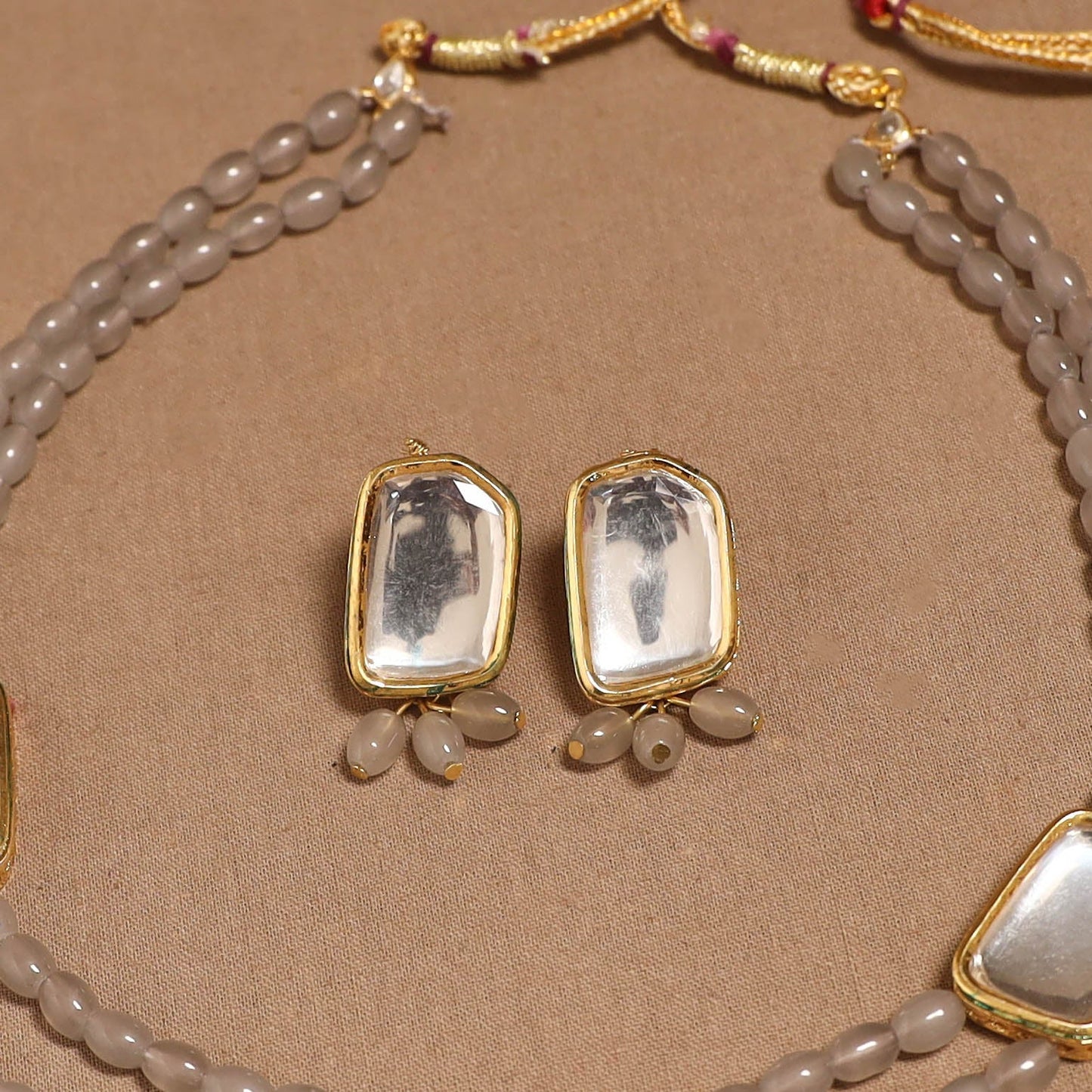 Glass beads kundan work necklace set 68 - handcrafted