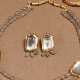 Glass beads kundan work necklace set 68 - handcrafted