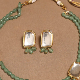 Glass beads kundan work necklace set 70 - handcrafted