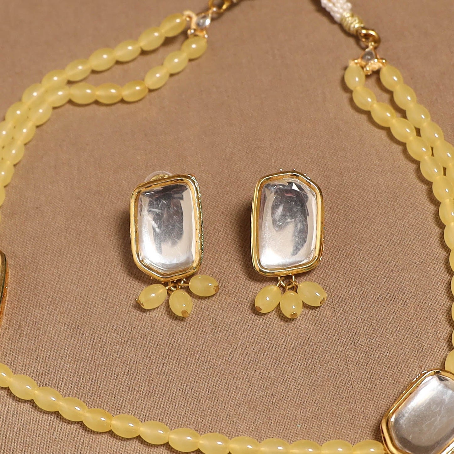 Glass beads kundan work necklace set 79 - handcrafted