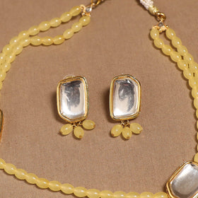 Glass beads kundan work necklace set 79 - handcrafted