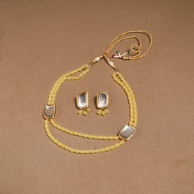 Glass beads kundan work necklace set 79 - handcrafted